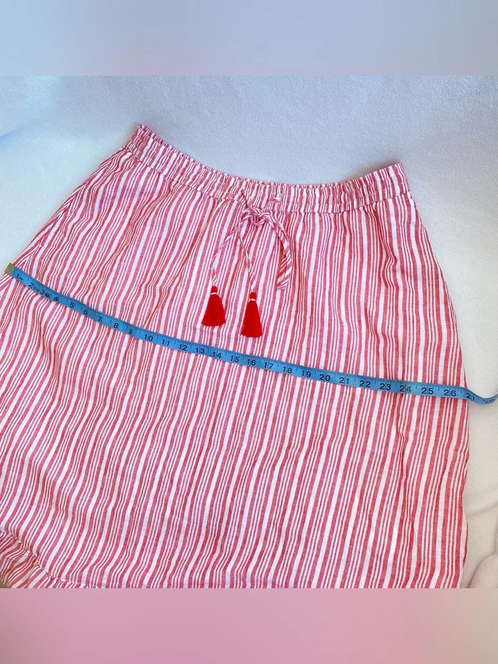 TALBOTS Linen/Cotton Blend Maxi Skirt Red/White Striped Elastic Waist Flare Sz L
